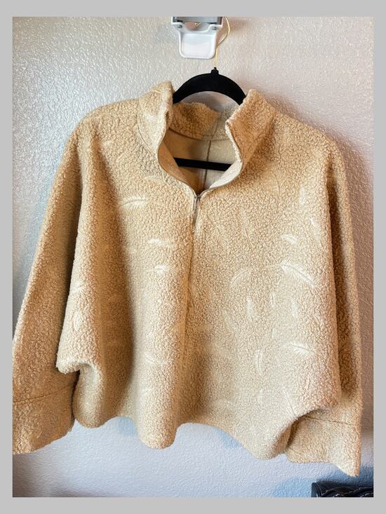 Zara Jackets & Blazers - Zara Women’s Medium Cream Teddy Fleece Quarter Zip Pullover Embroidered